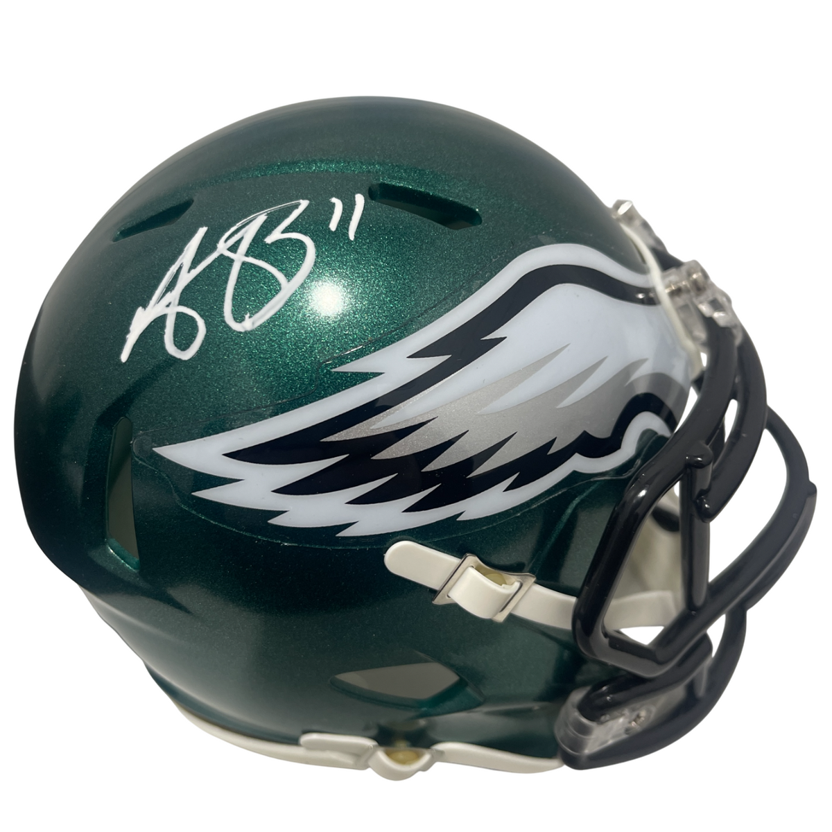 AJ Brown Signed Philadelphia Eagles Speed Mini Helmet Beckett Witness Authenticated-Powers Sports Memorabilia