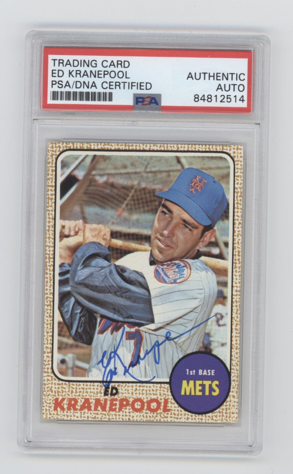 Ed Kranepool 1968 Topps Baseball #92 Signed PSA/DNA Authenticated New York Mets-Powers Sports Memorabilia
