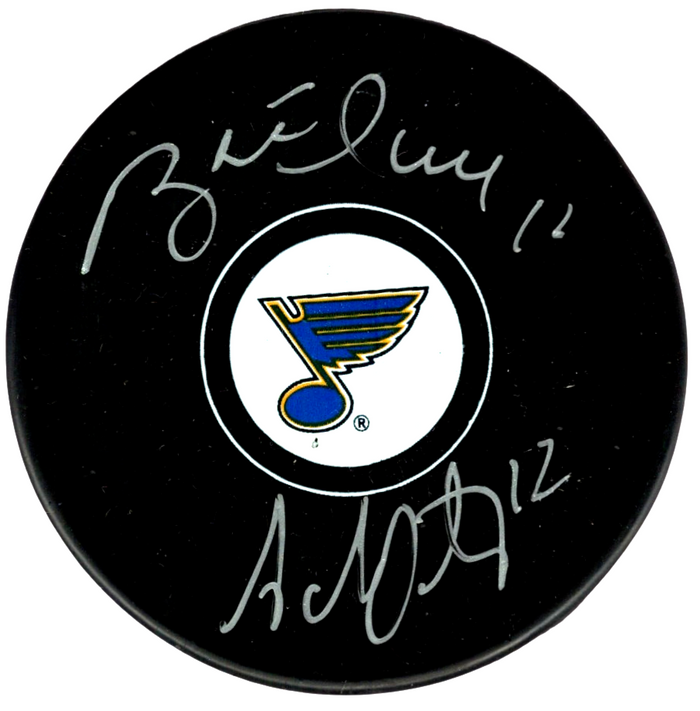 Brett Hull Adam Oates Dual Signed St. Louis Blues Puck Beckett Witness Authenticated-Powers Sports Memorabilia