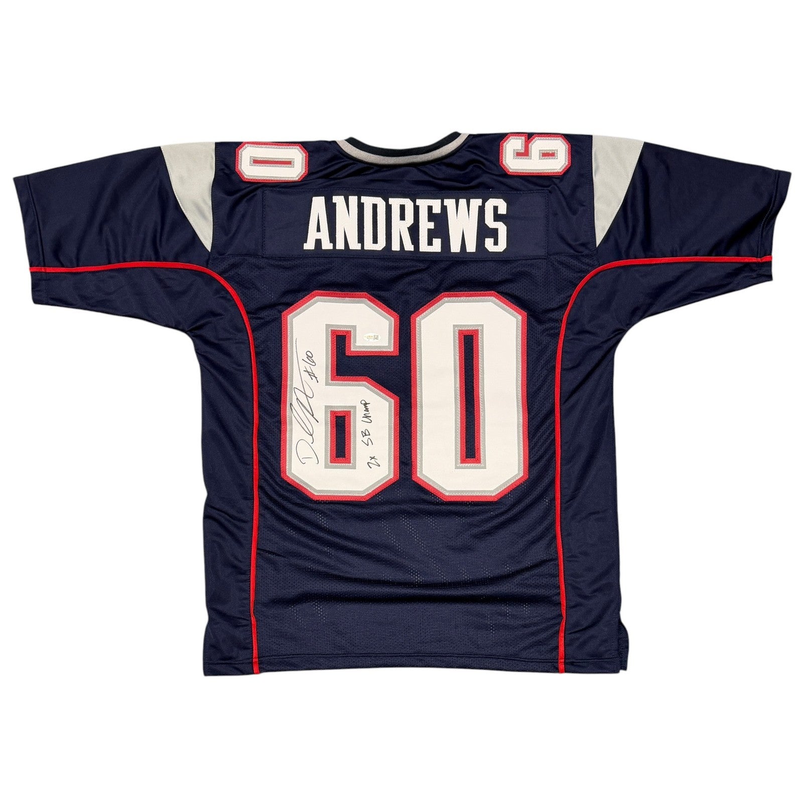 David Andrews Signed Custom Jersey w/ 2x SB Champ JSA Witness Authenticated-Powers Sports Memorabilia