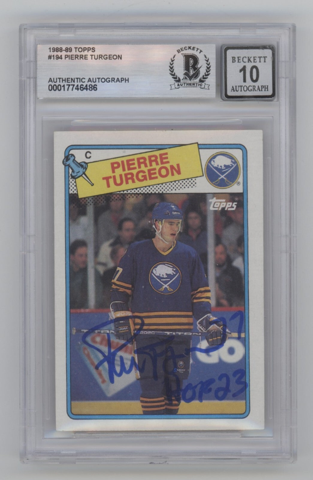 Pierre Turgeon 1988-89 Topps #194 RC Signed w/ HOF 23 Beckett BGS 10 Auto Sabres-Powers Sports Memorabilia