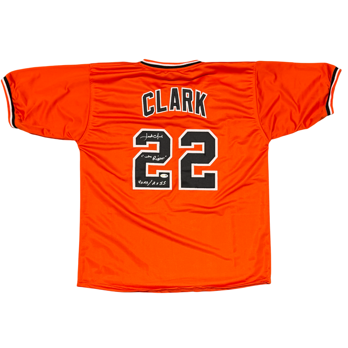 Jack Clark Signed Autographed SF Giants Custom Jersey w/ 3 Ins JSA Witness COA O-Powers Sports Memorabilia