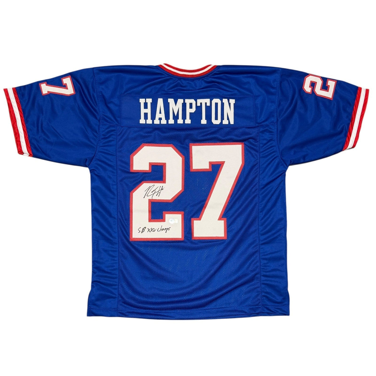 Rodney Hampton Signed Giants Custom Jersey w/ SB XXV Champs Beckett Wit BAS COA-Powers Sports Memorabilia