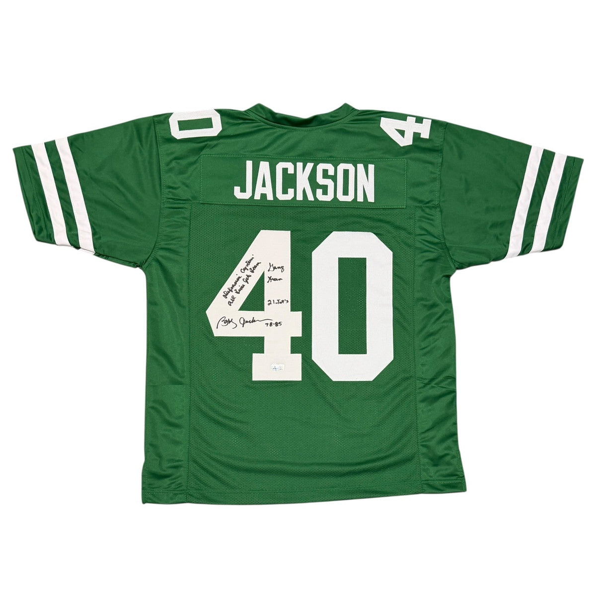 Bobby Jackson Signed New York Jets Custom Jersey w/ 5x Insc Beckett Wit BAS COA-Powers Sports Memorabilia