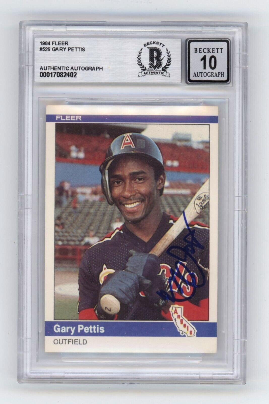 Gary Pettis 1984 Fleer #525 Rookie RC Signed Beckett Witnessed BAS BGS 10 Auto-Powers Sports Memorabilia