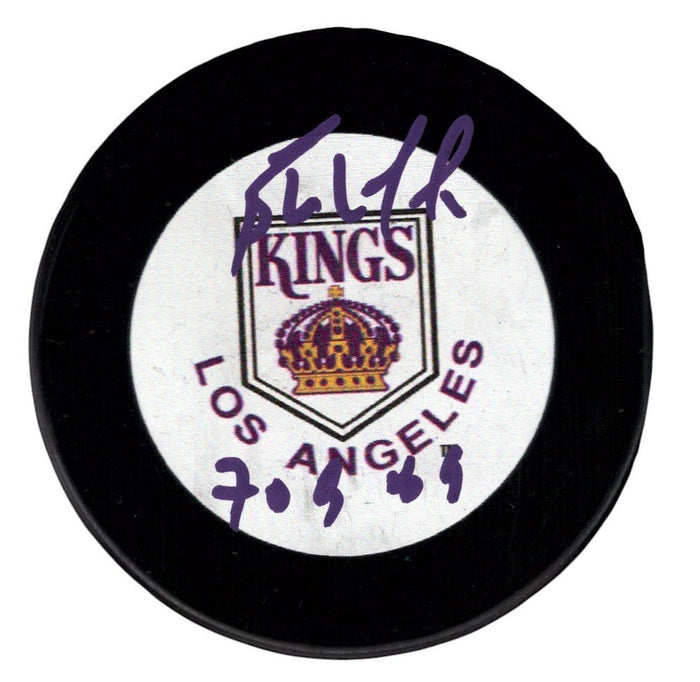 Bernie Nicholls Signed LA Kings White Logo Puck w/ 70 G 89 JSA Witness Authenticated-Powers Sports Memorabilia