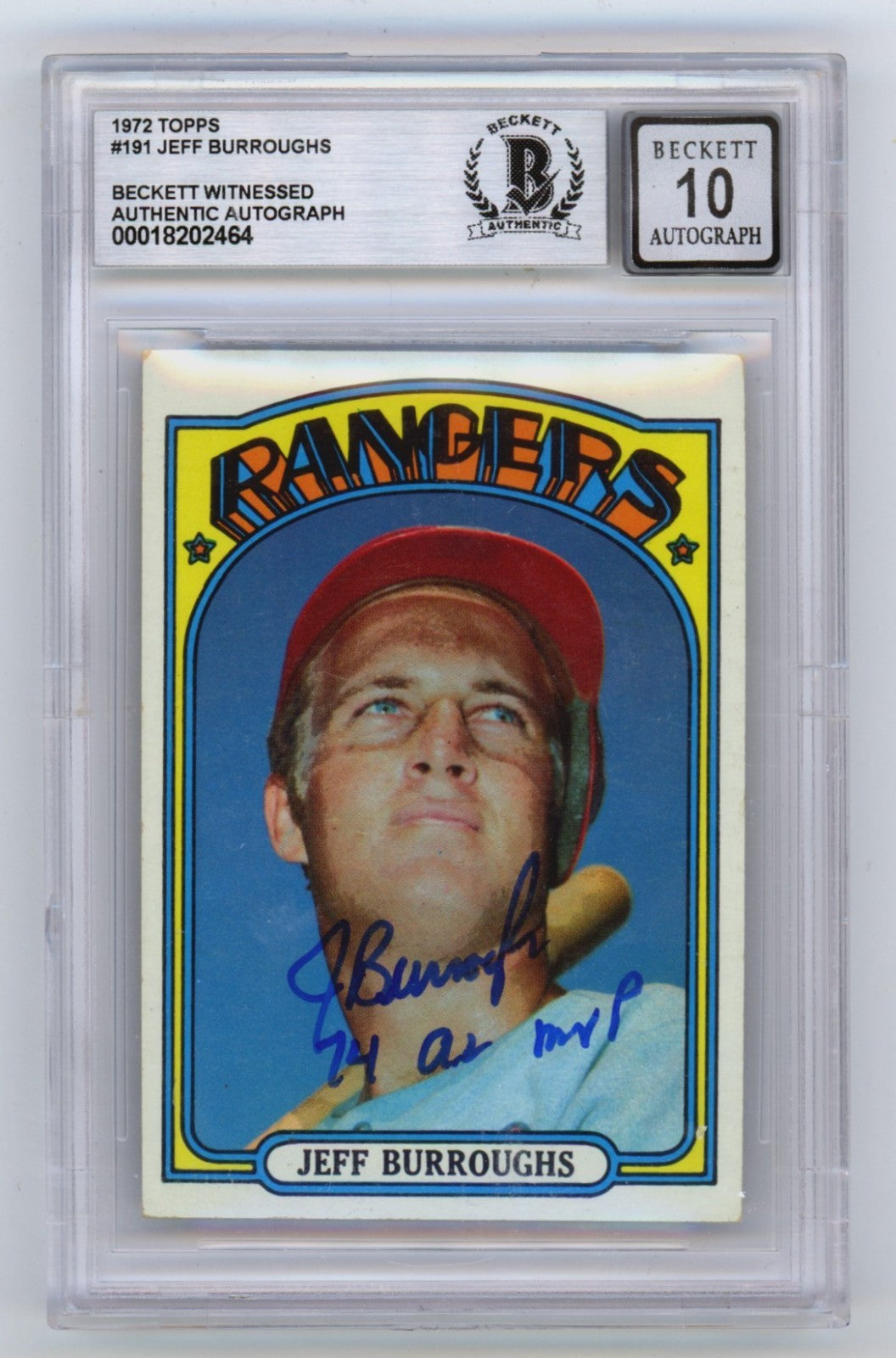 Jeff Burroughs 1972 Topps #191 Signed Rookie RC w/ 74 AL MVP Beckett BGS 10 Auto-Powers Sports Memorabilia
