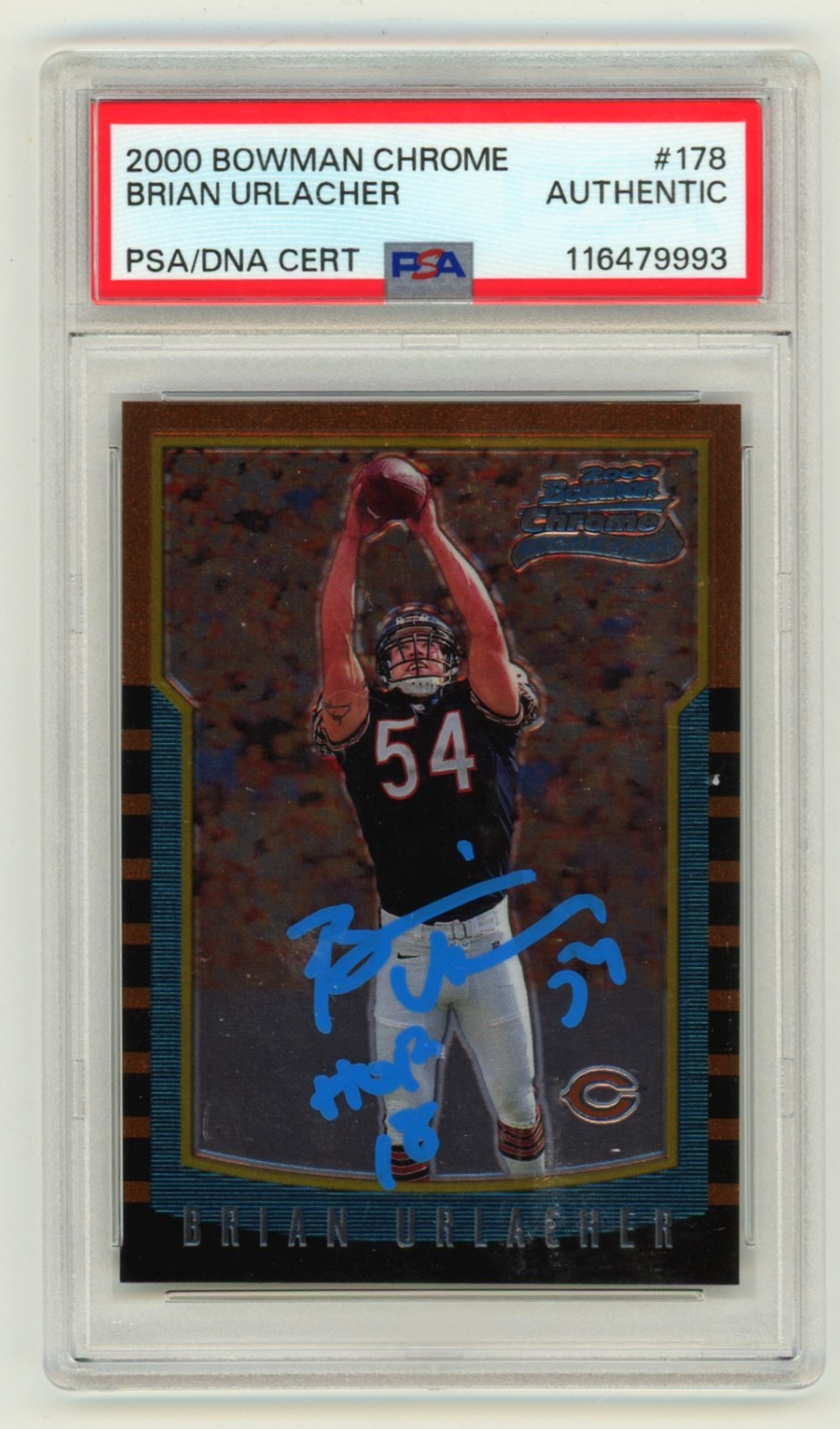 Brian Urlacher 2000 Bowman Chrome #178 Signed Rookie RC w/ HOF 18 PSA Auto-Powers Sports Memorabilia