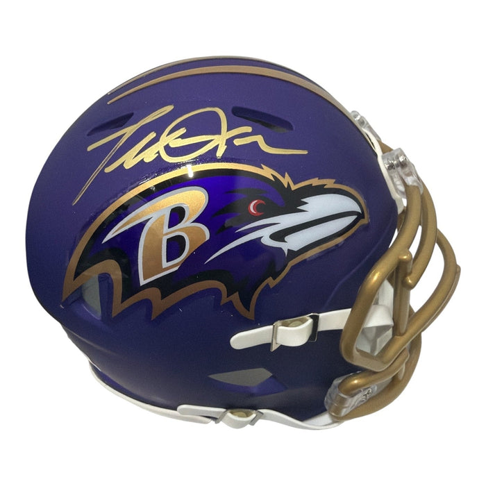 Terrell Suggs Signed Baltimore Ravens ALT #1 Purple Mini Helmet JSA Witness Authenticated-Powers Sports Memorabilia