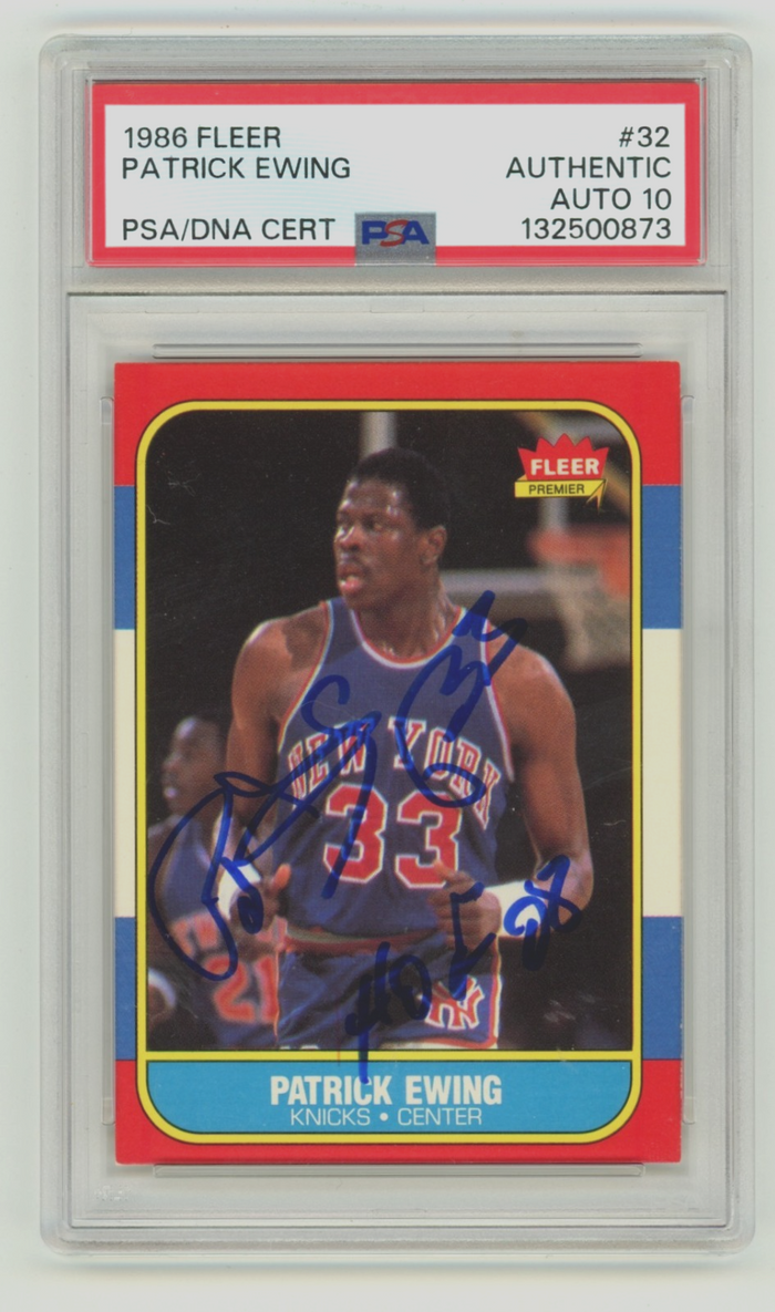 Patrick Ewing 1986-87 Fleer #32 Signed Rookie RC w/ HOF 08 Insc. PSA 10 Auto-Powers Sports Memorabilia