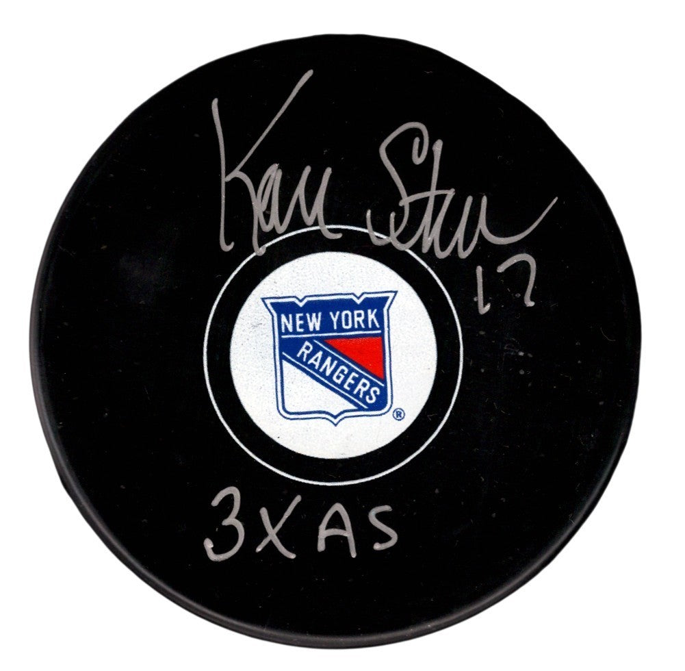 Kevin Stevens Signed New York Rangers Logo Puck w/ 3x AS JSA Witness Authenticated-Powers Sports Memorabilia