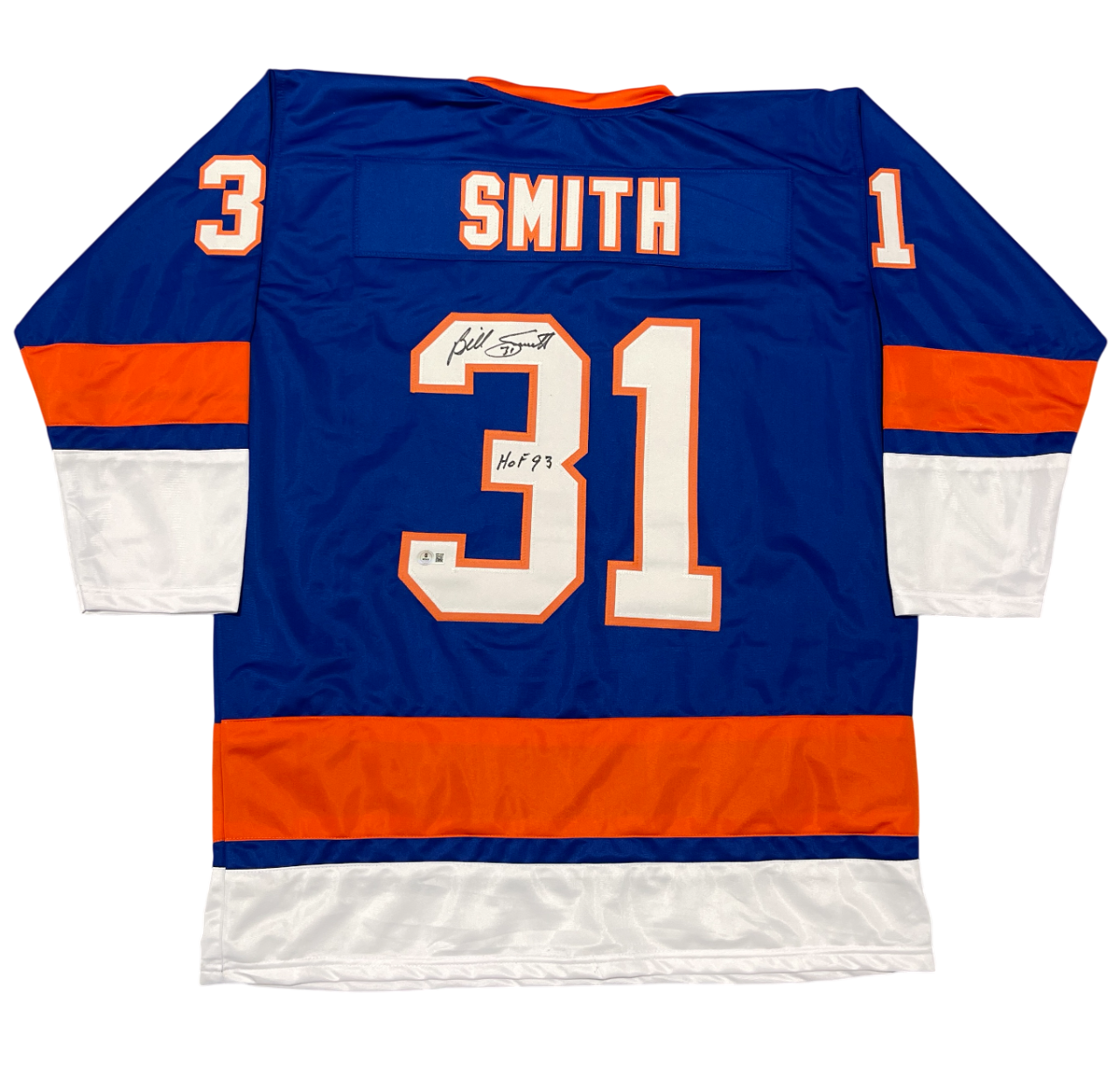 Billy Smith Signed Custom Jersey w/ HOF 93 Beckett W Beckett Authenticated-Powers Sports Memorabilia