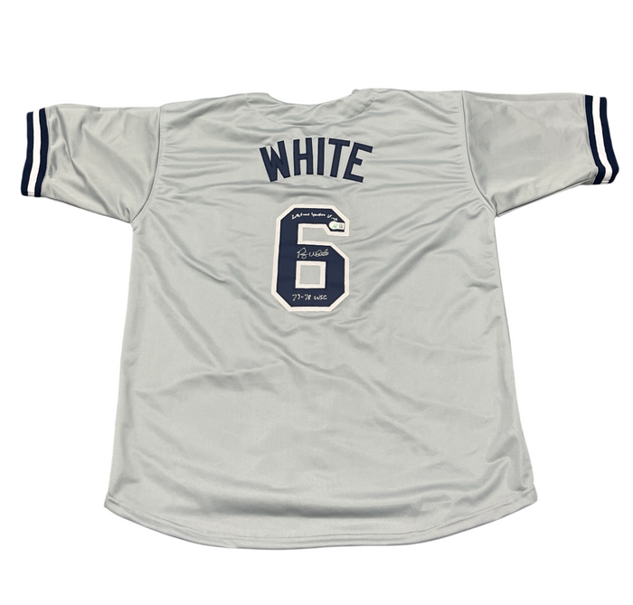 Roy White Signed Yankees Custom Jersey Lifetime Yankee & 77-78 WSC Beckett COA-Powers Sports Memorabilia