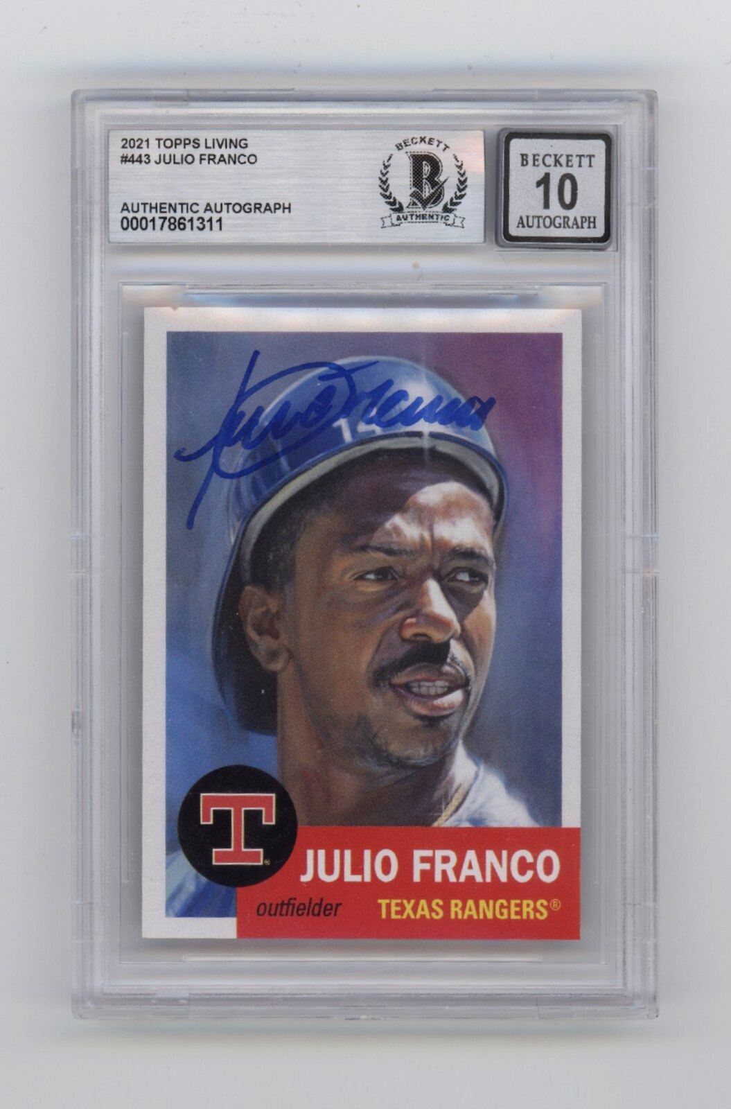 Julio Franco 2021 Topps Living #443 Signed Beckett BGS 10 Auto Texas Rangers-Powers Sports Memorabilia