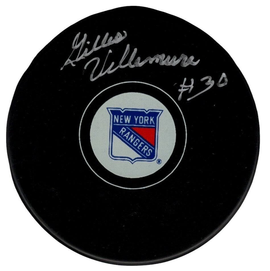 Gilles Villemure Signed Autographed New York Rangers Logo Puck PSA COA-Powers Sports Memorabilia