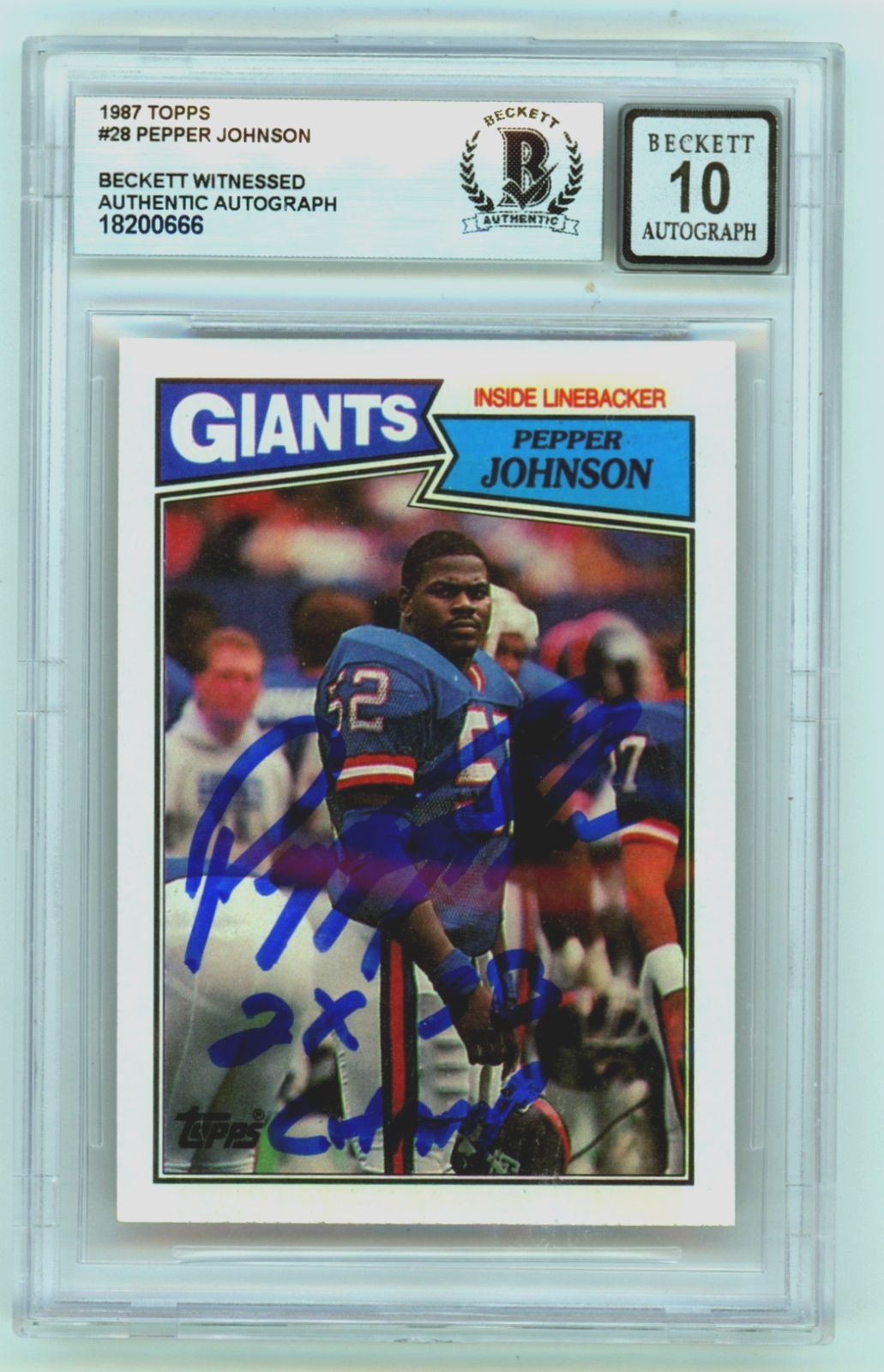 Pepper Johnson 1987 Topps 28 Signed Rookie RC w/ 2 SB Champ Beckett BGS 10 Auto-Powers Sports Memorabilia