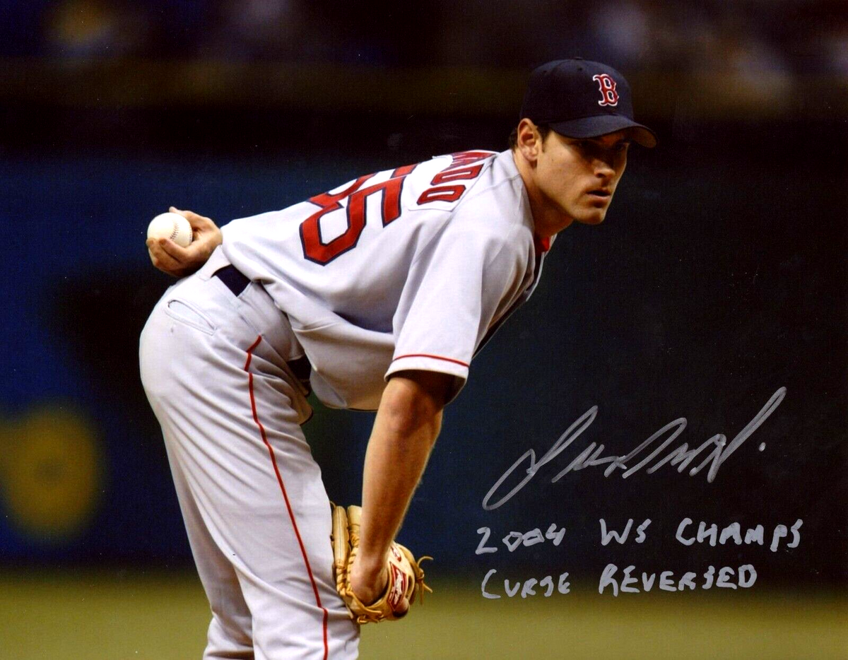Lenny DiNardo Signed Red Sox 8x10 Photo w/ 2004 WSC + Curse Reverse LSCM Authenticated-Powers Sports Memorabilia
