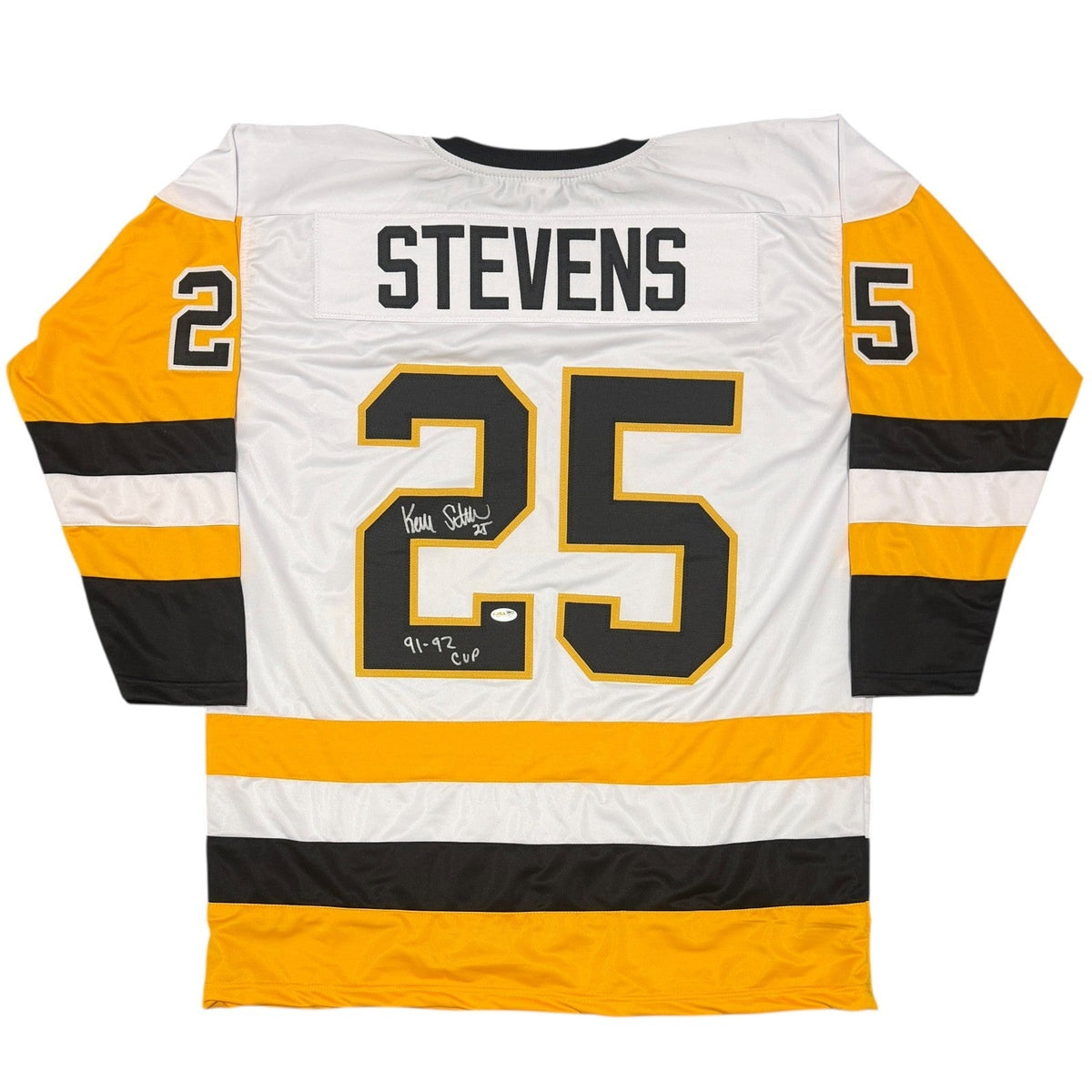Kevin Stevens Signed Pittsburgh Penguins Custom Jersey w 91-92 Cup JSA Wit COA W-Powers Sports Memorabilia
