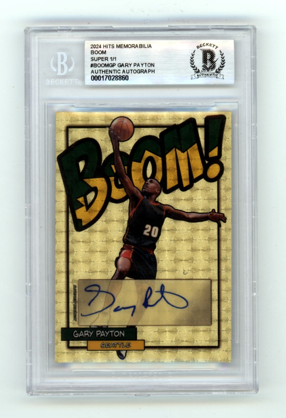Gary Payton 2024 Hits Memorabilia BOOM Super #1/1 Signed BGS BAS Auto Sonics-Powers Sports Memorabilia