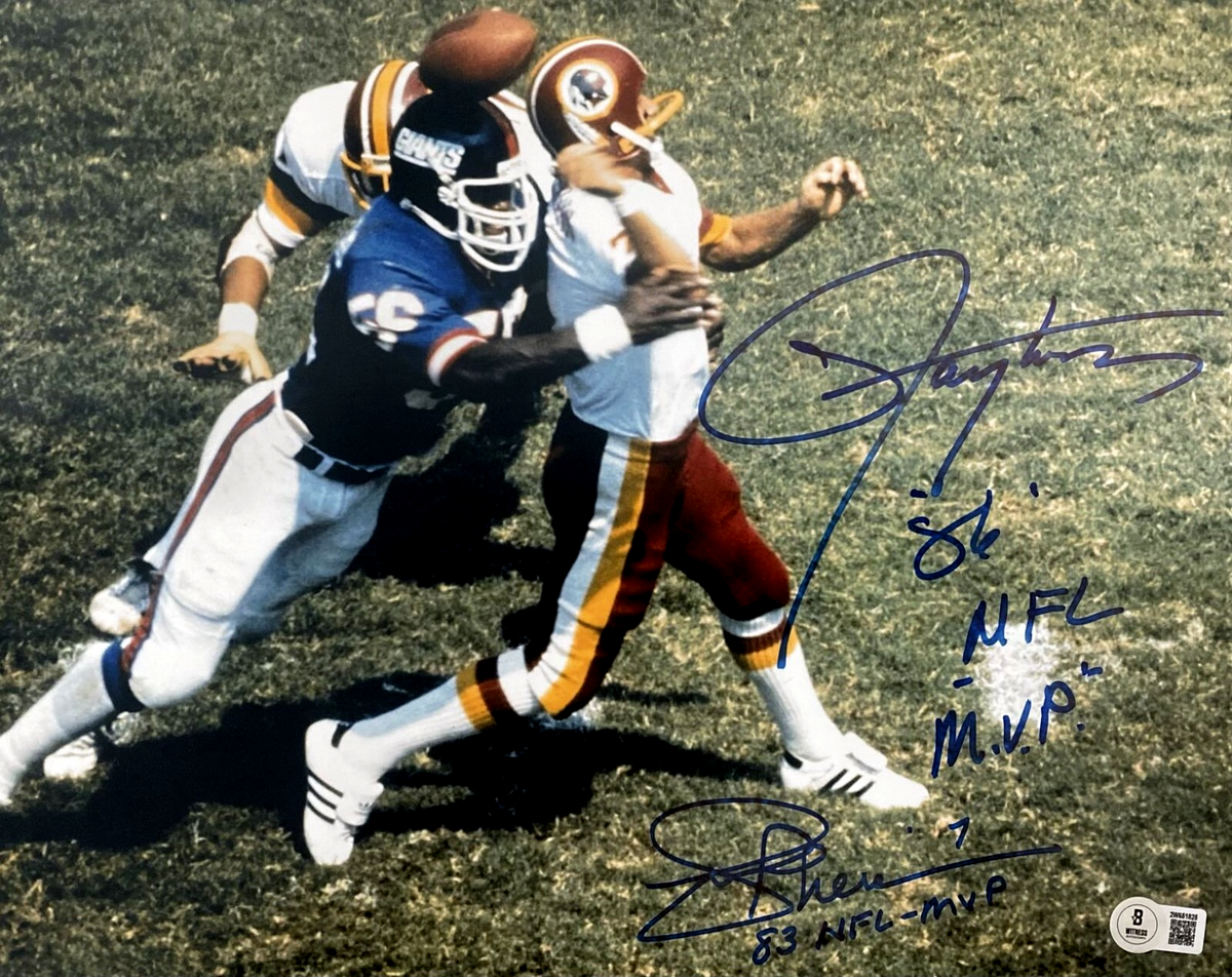 Joe Theismann & Lawrence Taylor Dual Signed 11x14 Photo w/ MVP Beckett W Beckett Authenticated-Powers Sports Memorabilia