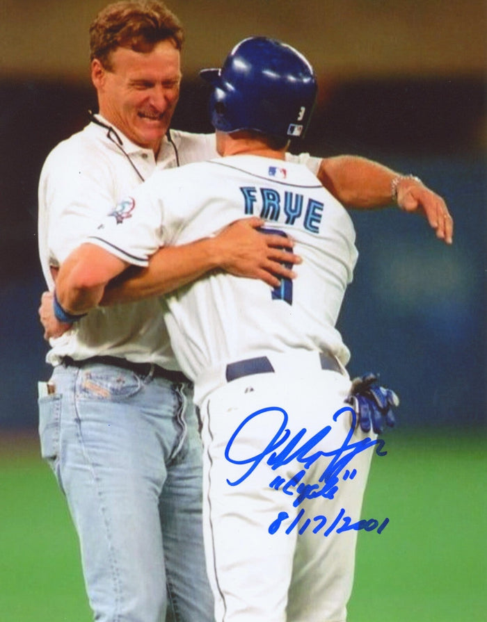 Jeff Frye Signed Toronto Blue Jays 8x10 Photo w/ "Cycle" 8/17/2001 LSCM Authenticated-Powers Sports Memorabilia