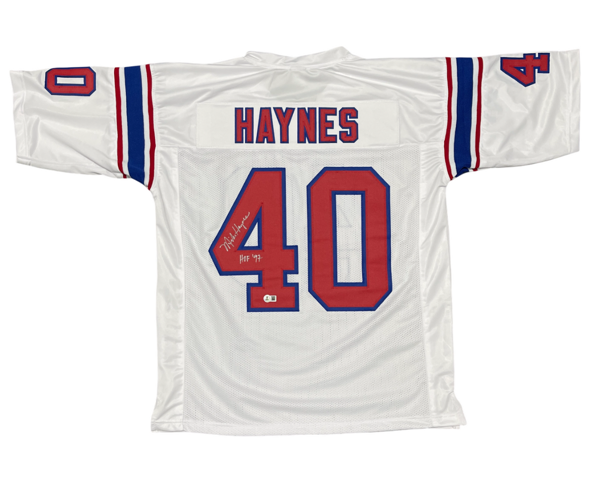 Mike Haynes Signed Patriots Custom Jersey w/ HOF 97 Beckett Witness BAS COA-Powers Sports Memorabilia