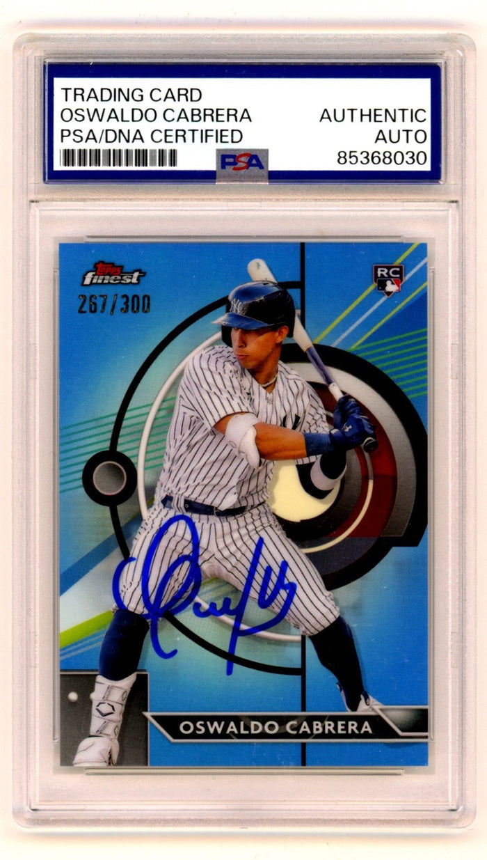 Oswaldo Cabrera 2023 Topps Finest #41 Blue Refractor Signed RC #267/300 PSA Auto-Powers Sports Memorabilia