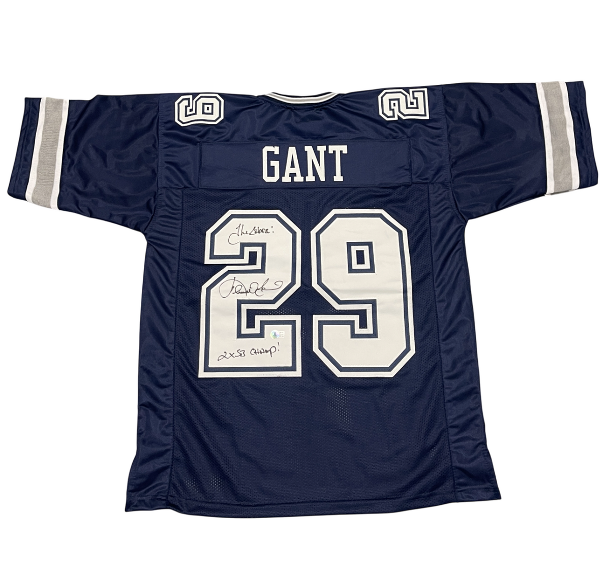 Kenny Gant Signed Dallas Cowboys Custom Jersey w/ 2 ins Beckett Witness BAS COA-Powers Sports Memorabilia