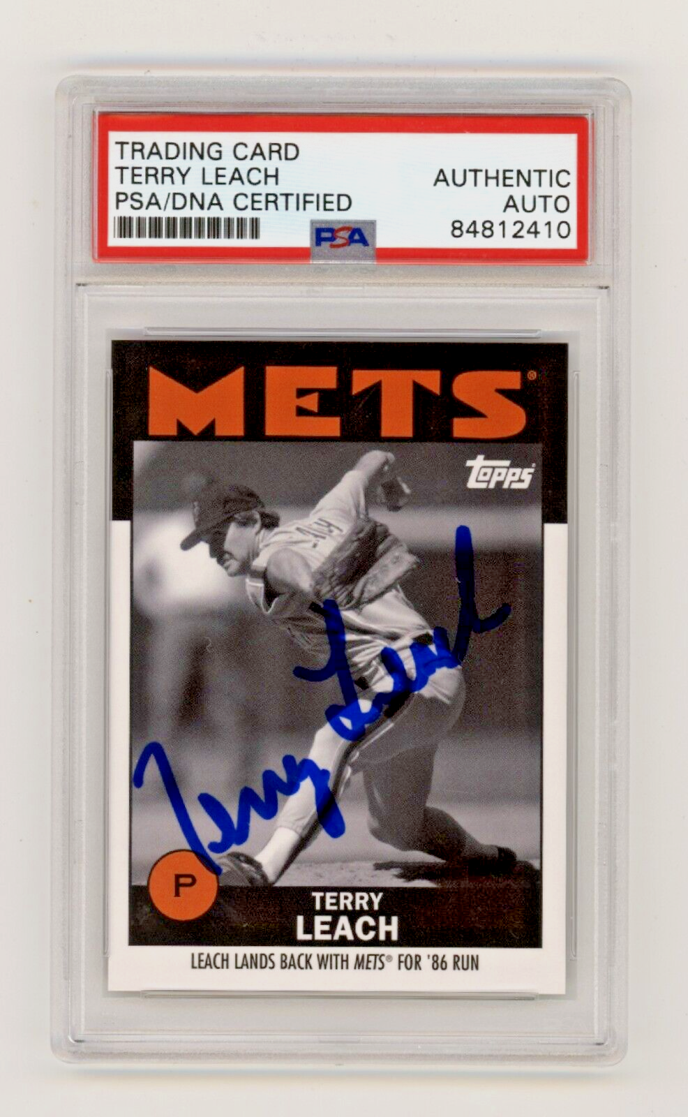 Terry Leach 2021 Topps Once Upon a Time in Queens B/W #15 Signed PSA Auto Mets-Powers Sports Memorabilia