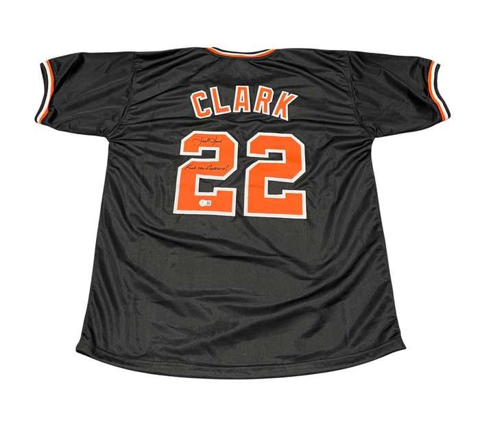 Jack Clark Signed SF Giants Custom Jersey w/ F**k the Dodgers Beckett W BAS COA-Powers Sports Memorabilia