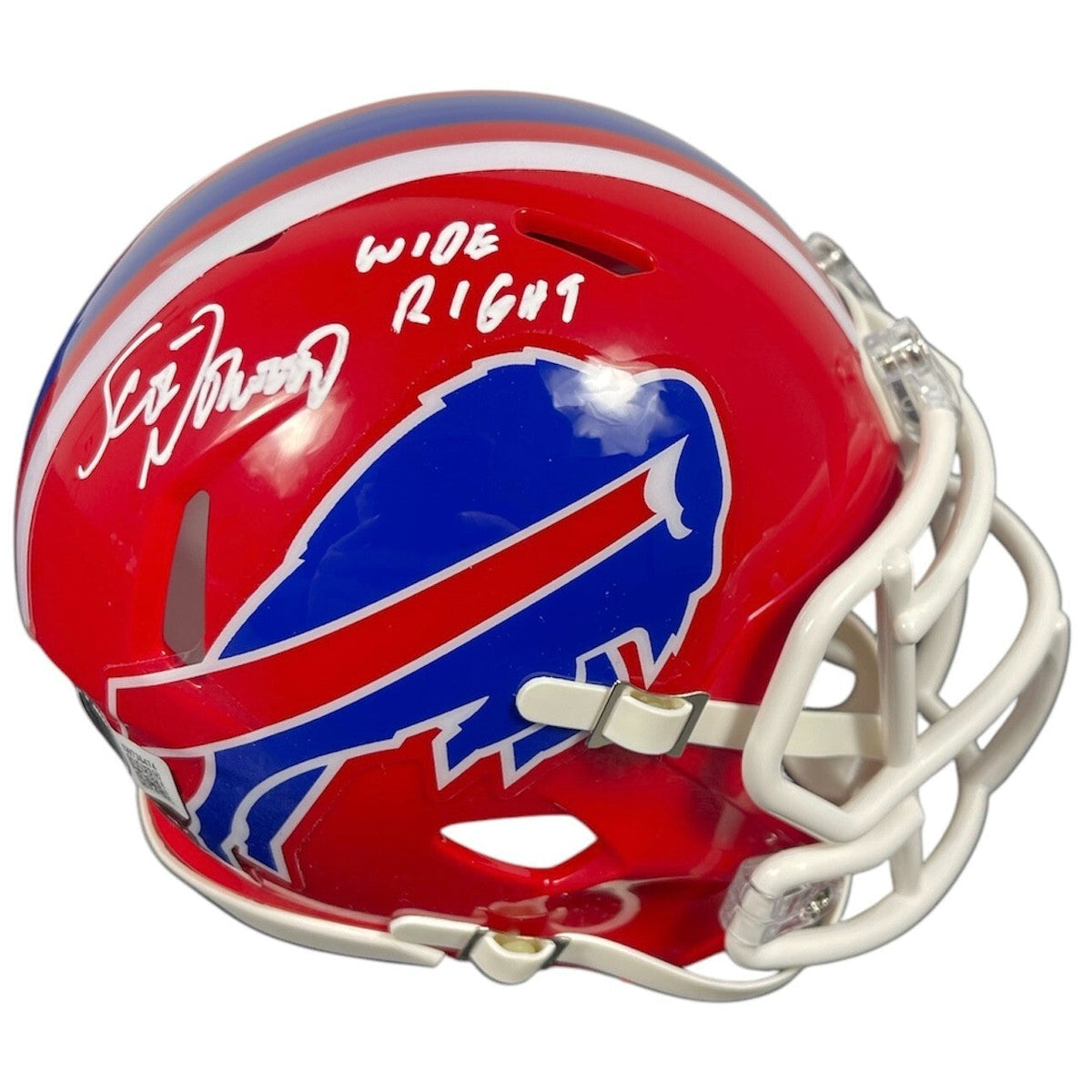 Scott Norwood Signed Bills TB Mini Helmet w/ Wide Right Beckett Witness Authenticated-Powers Sports Memorabilia