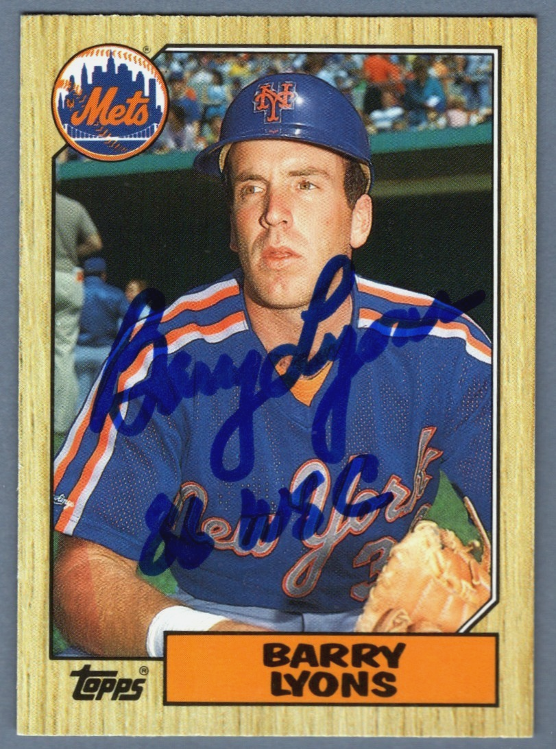 Barry Lyons Signed 1987 Topps Traded #68T Rookie RC w/ 86 WSC LSCM Authenticated NY Mets-Powers Sports Memorabilia