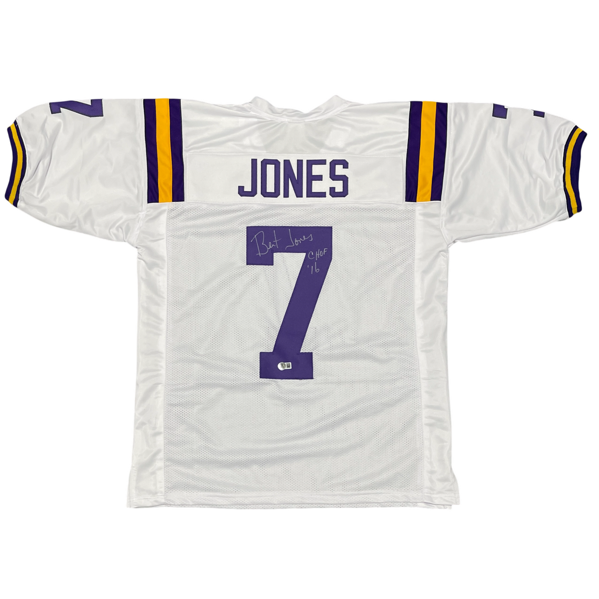 Bert Jones Signed LSU White Custom Jersey w/ CHOF 16 Beckett Witness BAS COA-Powers Sports Memorabilia