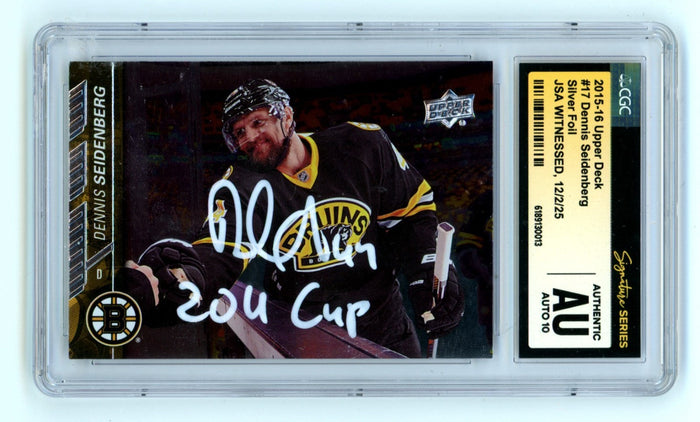 Dennis Seidenberg 2015-16 Upper Deck Silver Foil 2011 Cup Signed JSA CGC 10 Auto-Powers Sports Memorabilia