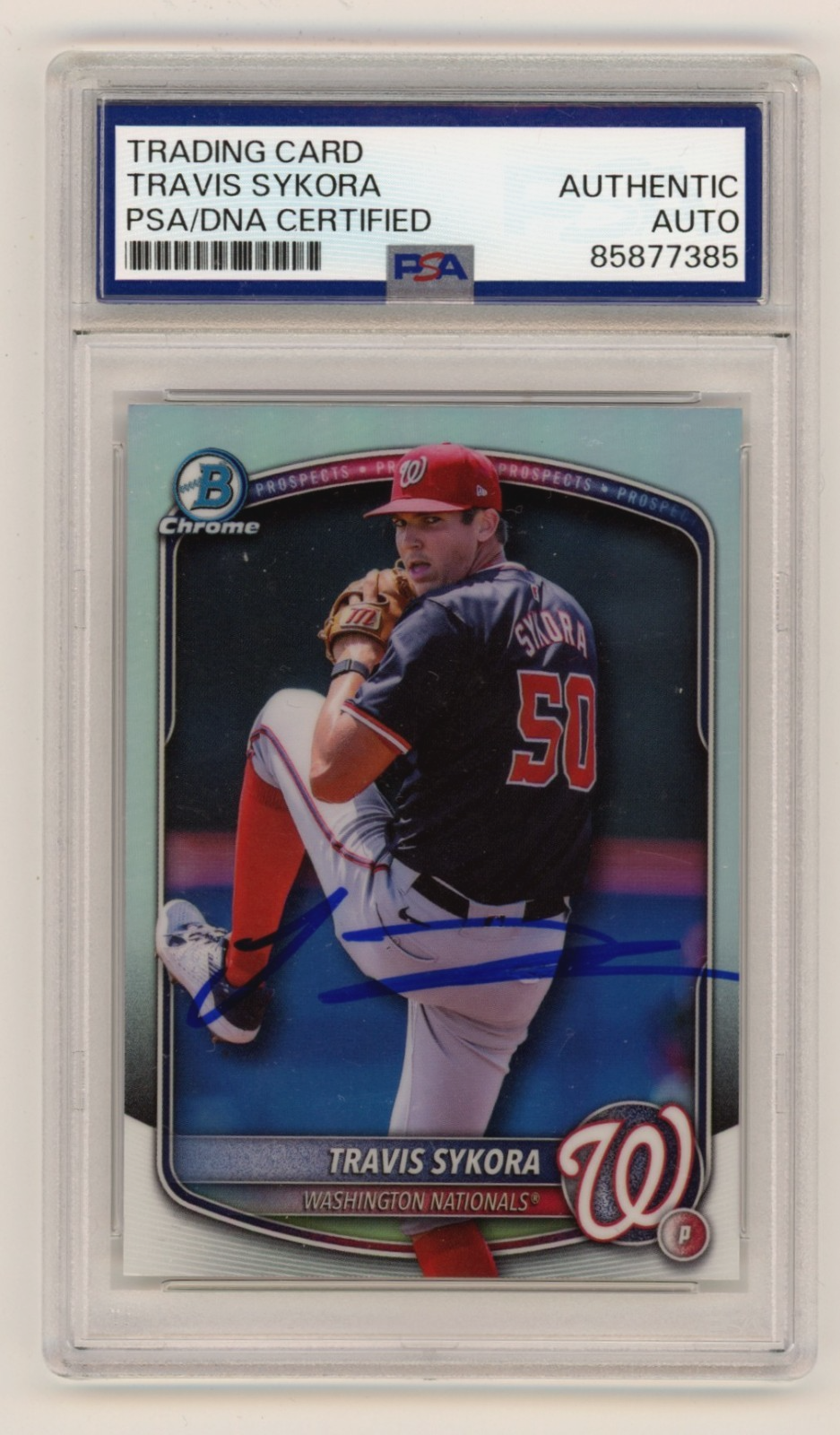 Travis Sykora 2025 Bowman Chrome Refractor Signed Auto RC PSA Authentic Auto-Powers Sports Memorabilia