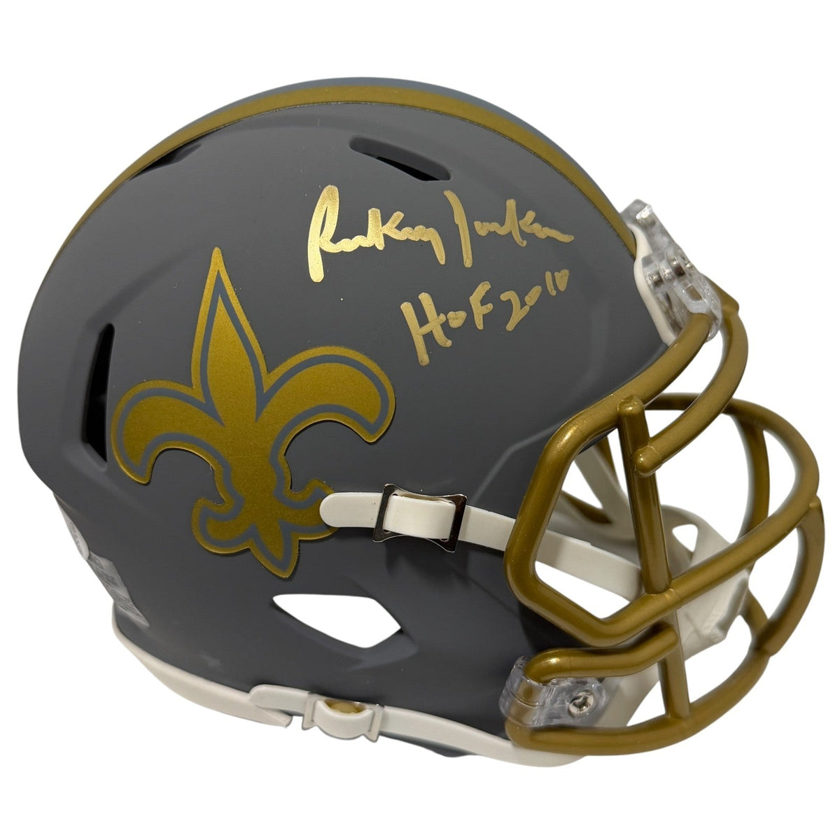 Rickey Jackson Signed Saints Slate Mini Helmet w/ HOF 2010 JSA Witness COA-Powers Sports Memorabilia