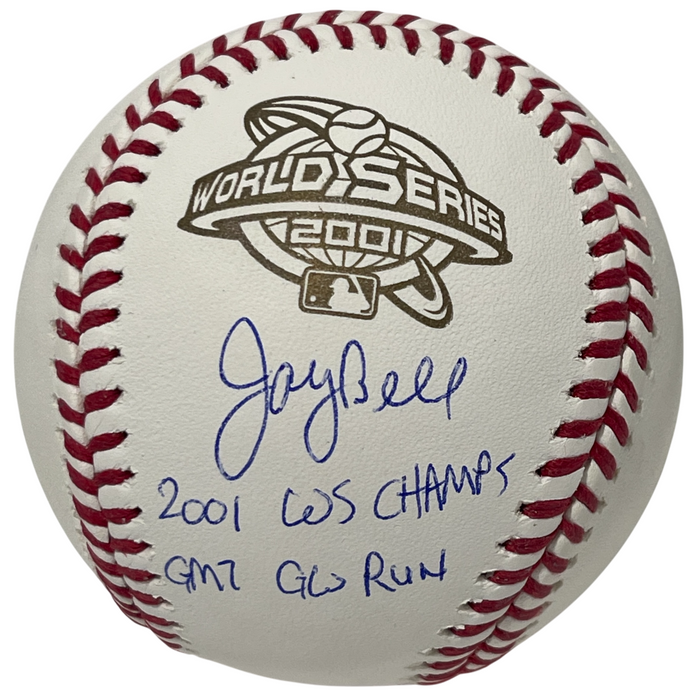 Jay Bell Signed 2001 World Series Baseball w/ 2 Insc Beckett Witness Authenticated-Powers Sports Memorabilia