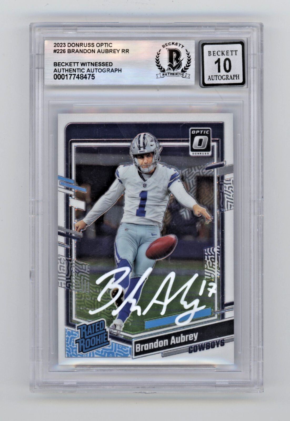 Brandon Aubrey 2023 Donruss Optic #226 Rated Rooke RC Signed Beckett BGS 10 Auto-Powers Sports Memorabilia