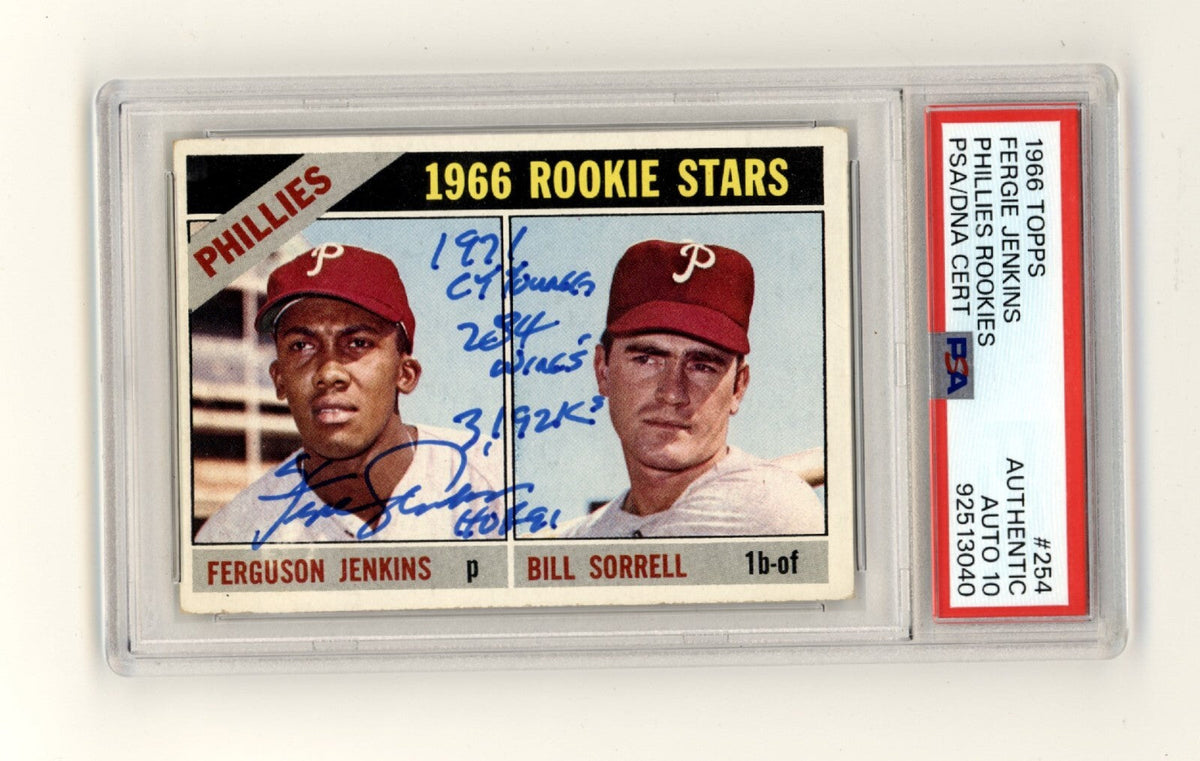 Fergie Jenkins 1966 Topps #254 Rookie RC w/ 4 Insc. Signed PSA 10 Auto HOF-Powers Sports Memorabilia