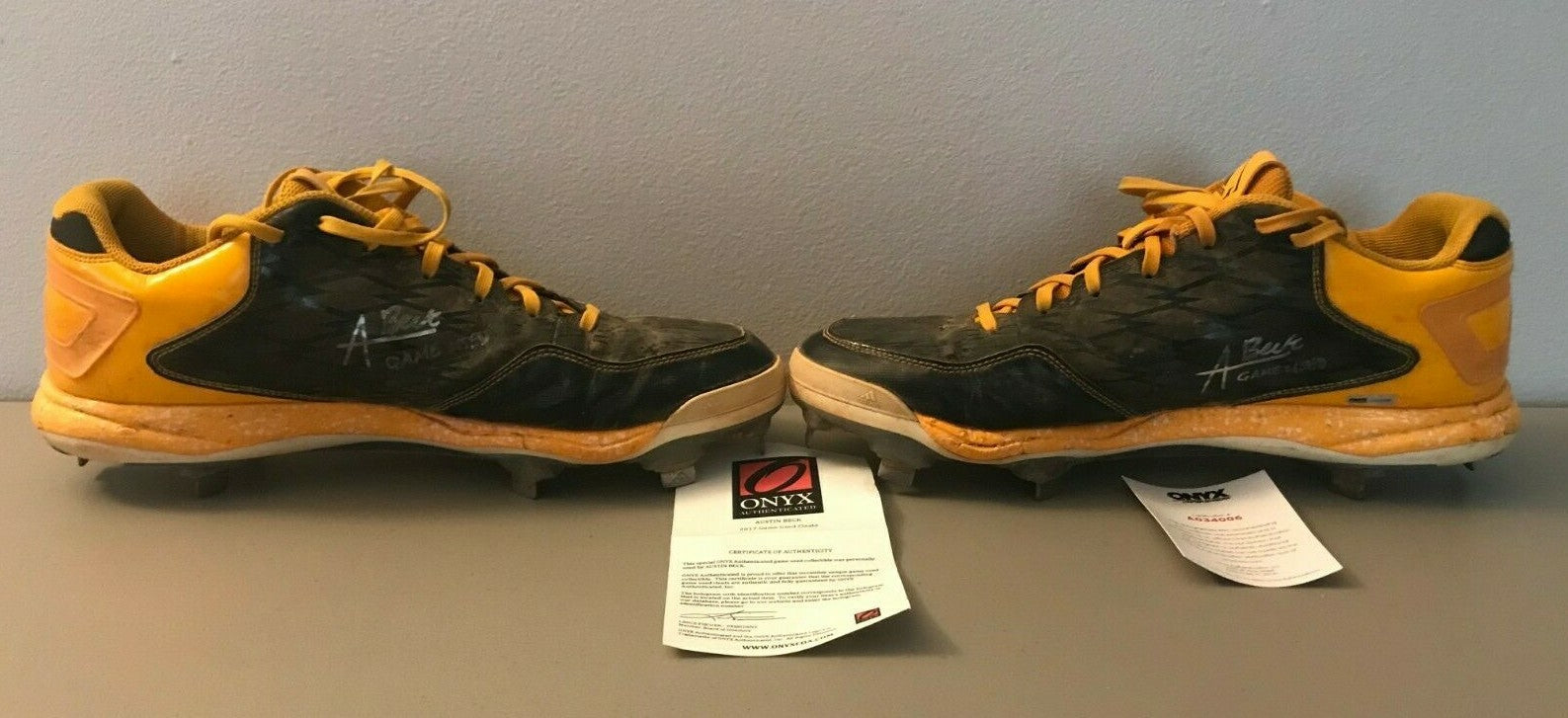 Austin Beck Signed Auto Autographed Game Used Cleats (PAIR) Onyx Authenticated Athletics-Powers Sports Memorabilia
