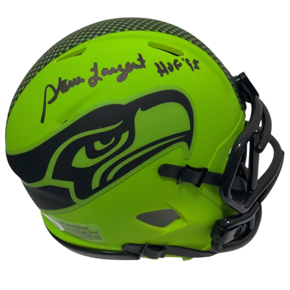 Steve Largent Signed Seahawks Rave Mini Helmet w/ HOF 95 JSA Witness Authenticated-Powers Sports Memorabilia