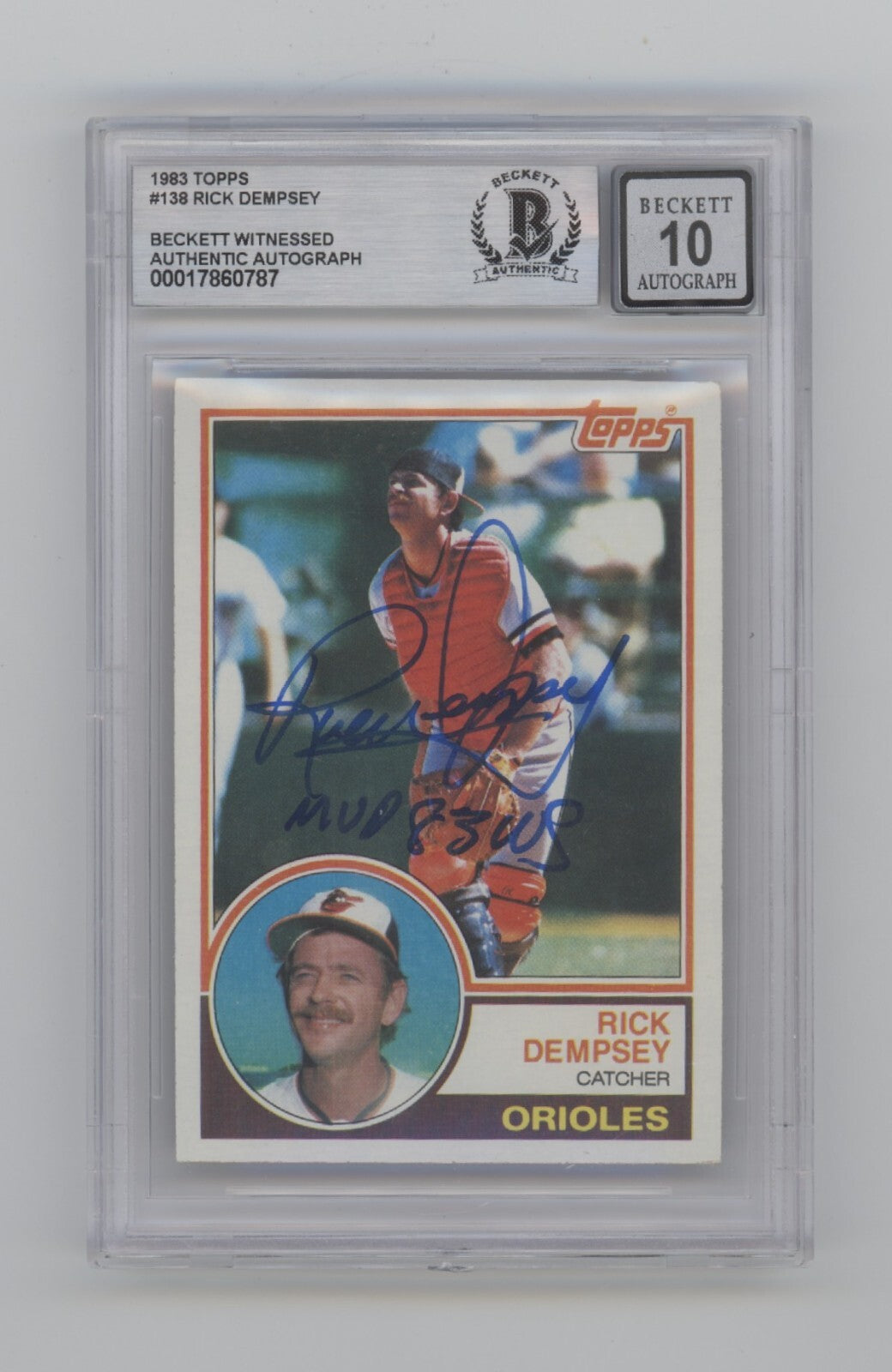 Rick Dempsey 1983 Topps #138 Signed w/ MVP 83 WS Beckett BGS 10 Auto Orioles-Powers Sports Memorabilia