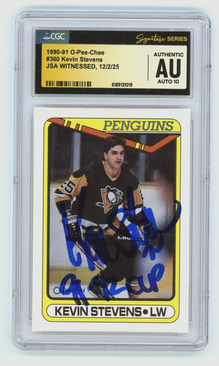 Kevin Stevens 1990-91 O-Pee-Chee OPC Signed RC w/ Insc JSA CGC Authentic 10 Auto-Powers Sports Memorabilia