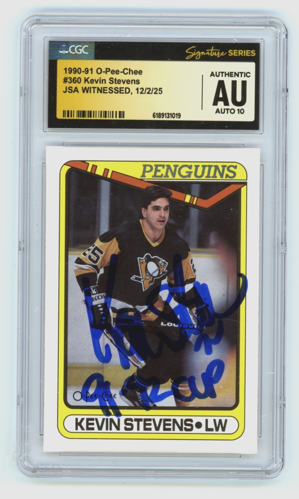Kevin Stevens 1990-91 O-Pee-Chee OPC Signed RC w/ Insc JSA CGC Authentic 10 Auto-Powers Sports Memorabilia