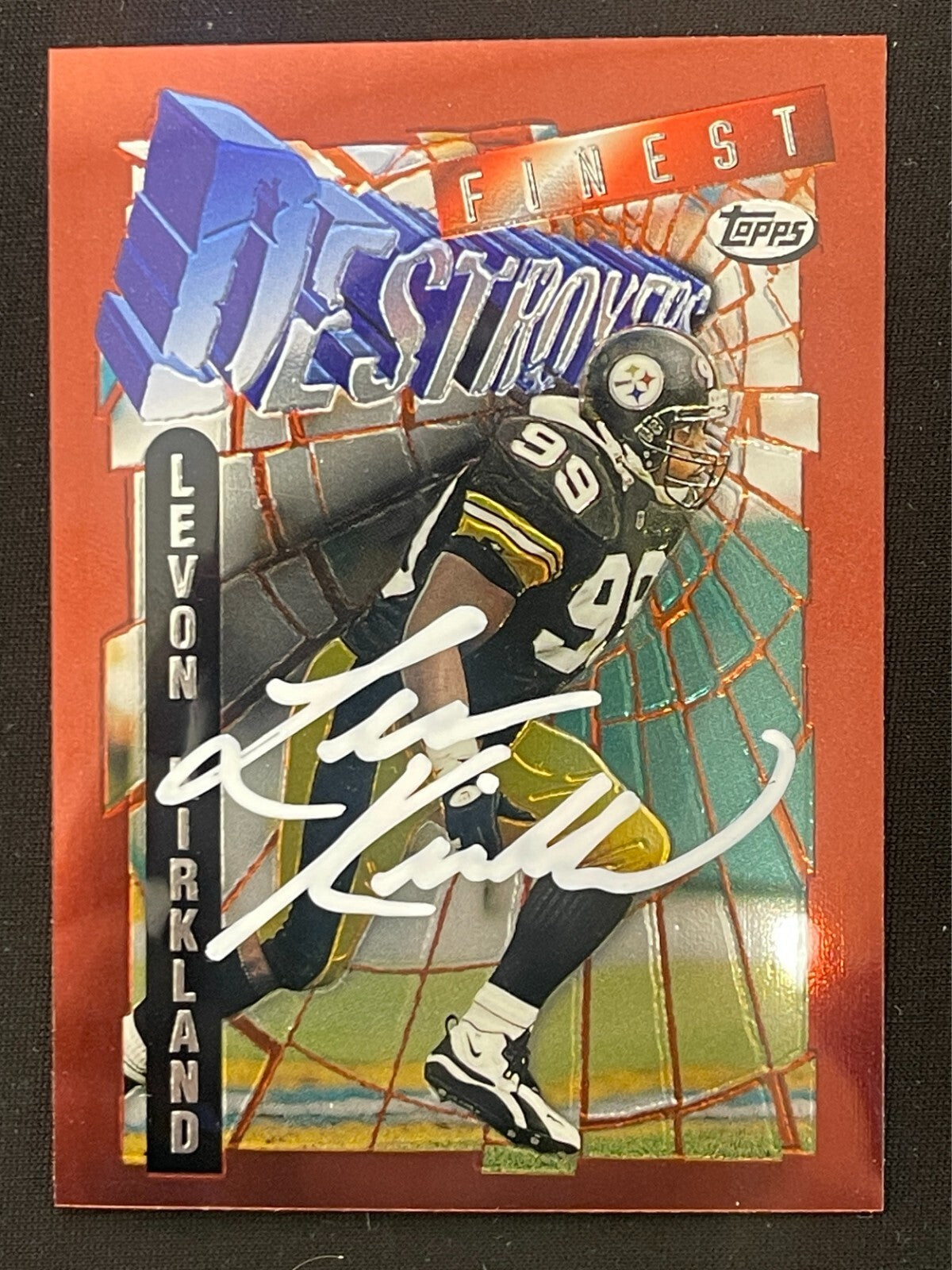 Levon Kirkland Signed 1996 Topps Finest Destroyers Common 356 LSCM Authenticated Steelers-Powers Sports Memorabilia