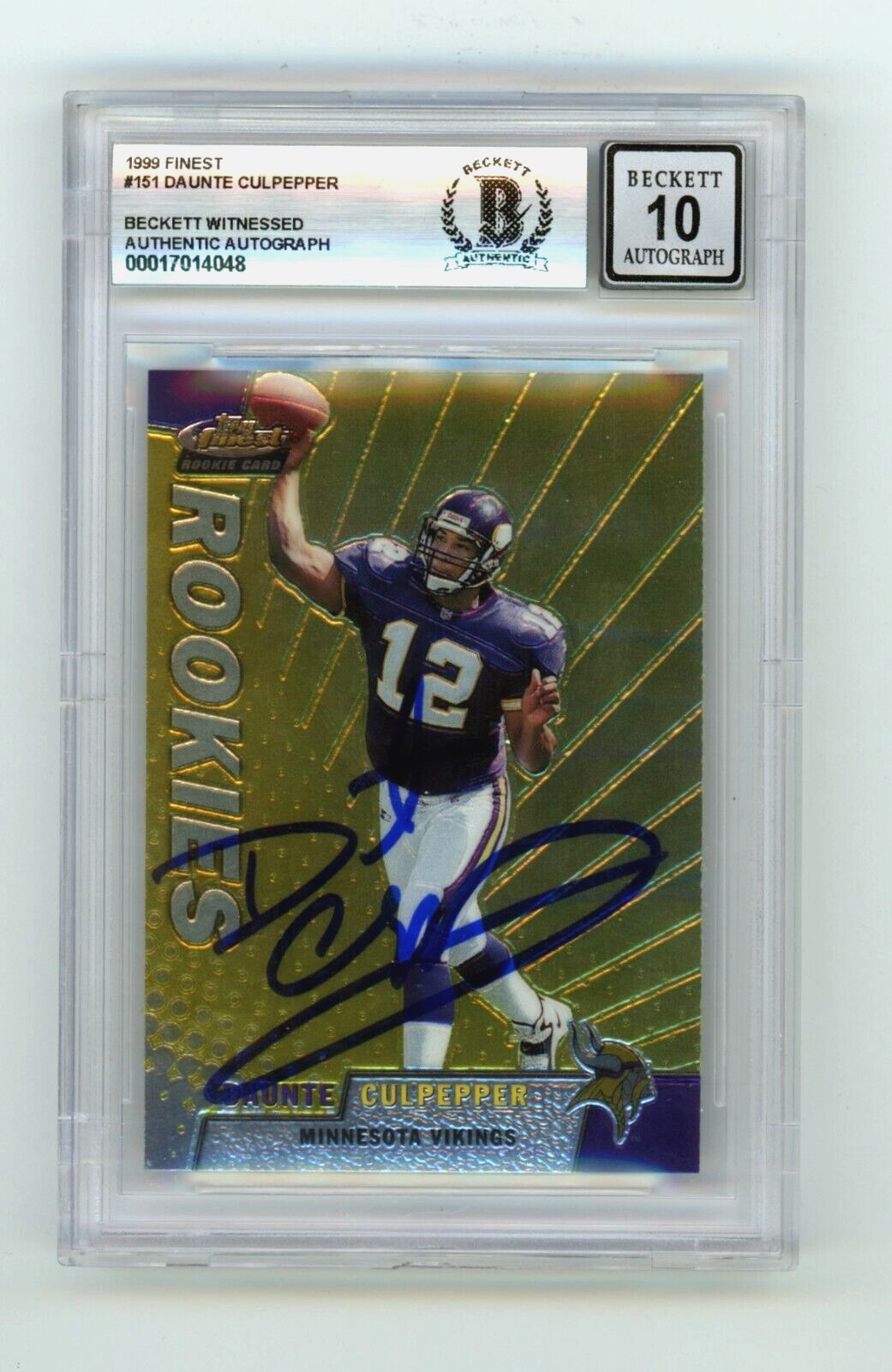 Daunte Culpepper 1999 Topps Finest #151 Rookie RC Signed Beckett BGS 10 Auto-Powers Sports Memorabilia