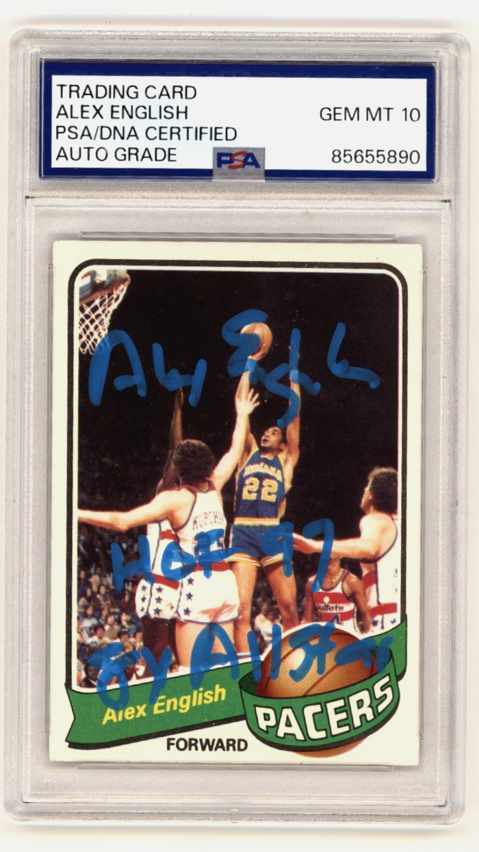 Alex English 1979-80 Topps #31 Signed Rookie RC w/ 2 Ins. PSA 10 Auto Pacers HOF-Powers Sports Memorabilia