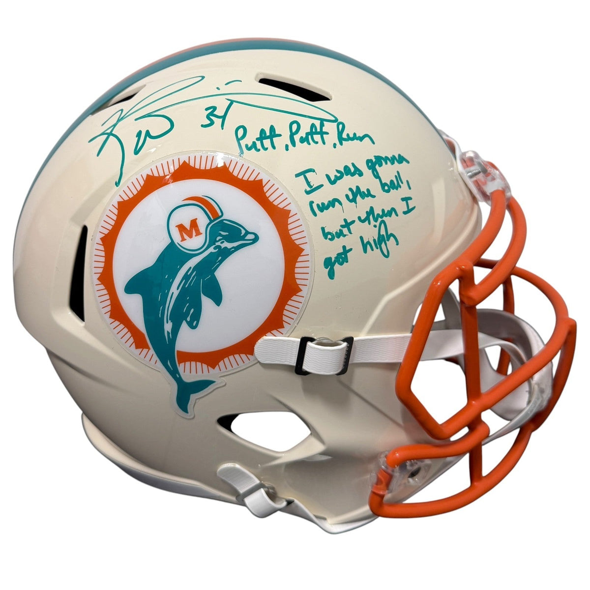 Ricky Williams Signed Dolphins Retro FS Full Size Helmet w/ Weed Inscs JSA Witness Authenticated-Powers Sports Memorabilia