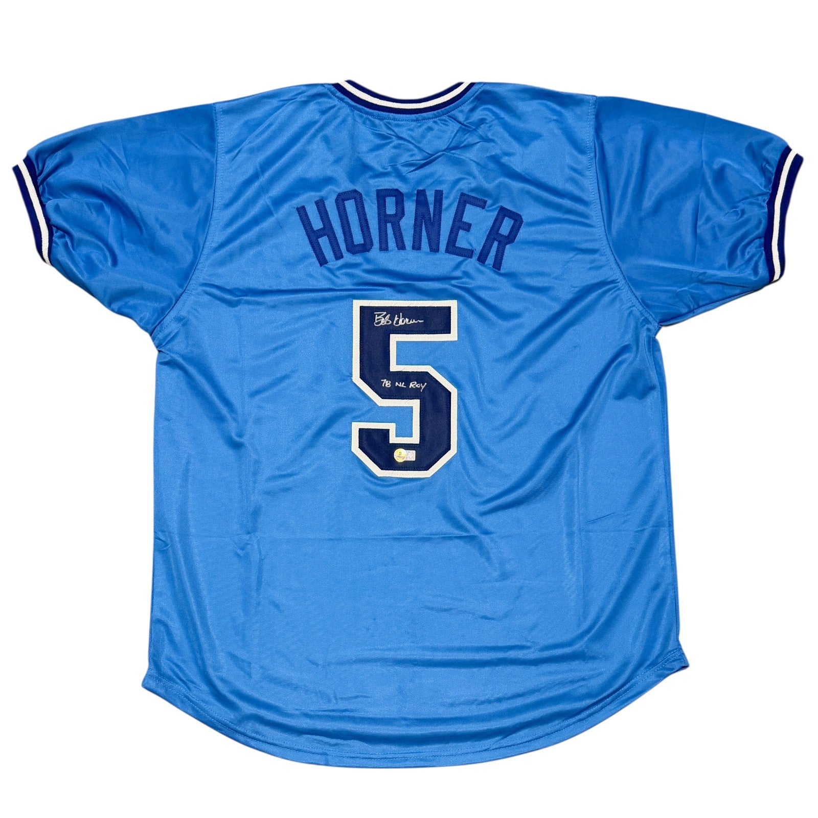 Bob Horner Signed Custom Jersey w/ 78 NL ROY Beckett Witness Authenticated-Powers Sports Memorabilia