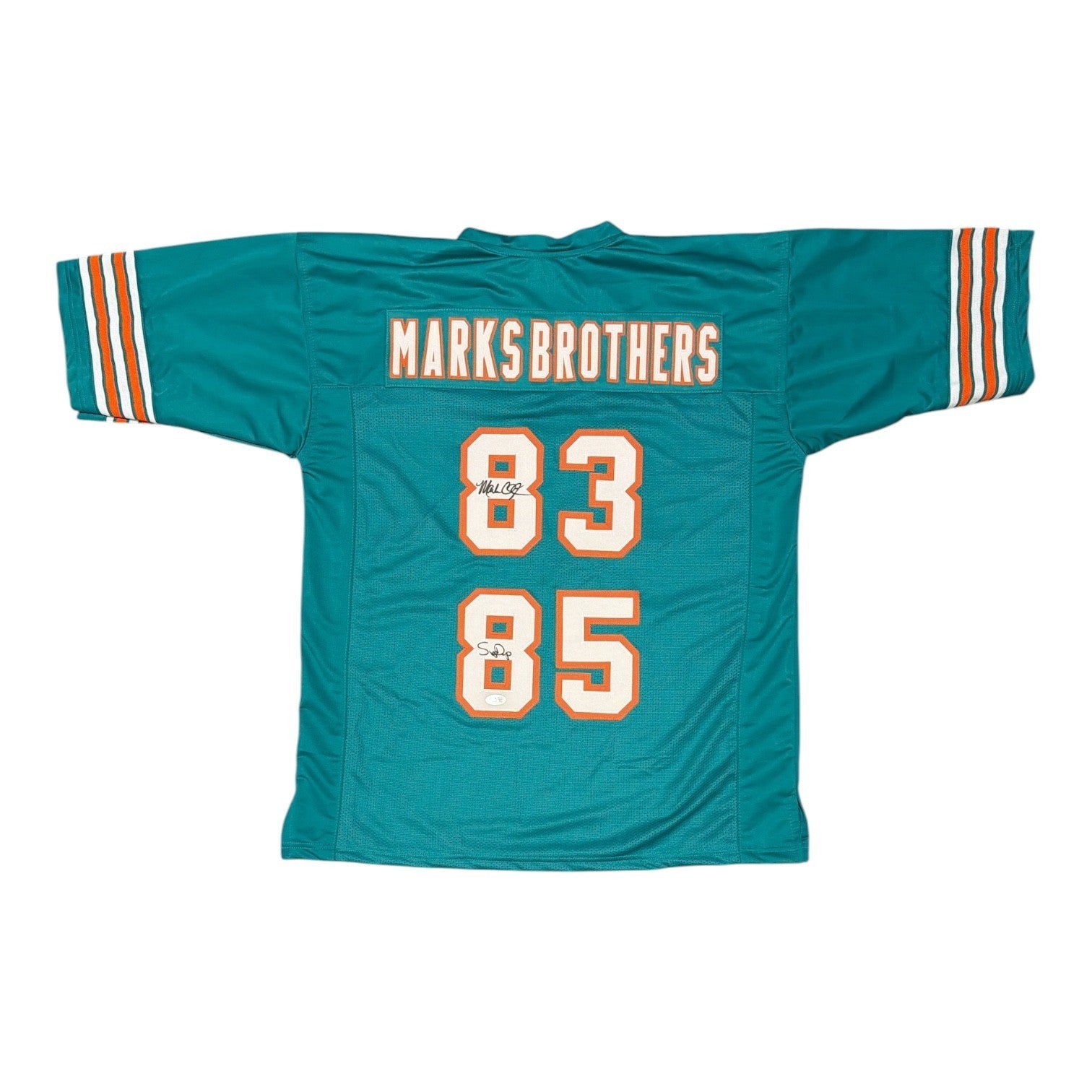 Mark Clayton & Mark Duper Signed Marks Brothers Dolphins Custom Jersey JSA Witness Authenticated-Powers Sports Memorabilia